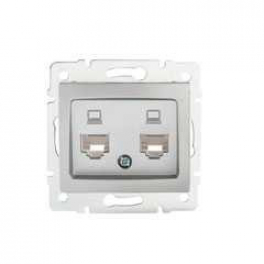 DOMO 01-1410-043 ezüst dupla adatcsatlakozó aljzat független (2xRJ45 Cat 5e Jack)