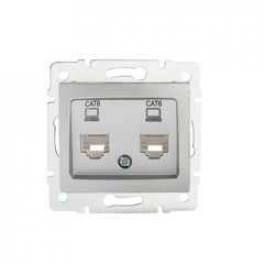 DOMO 01-1420-043 ezüst dupla adatcsatlakozó aljzat független (2xRJ45 Cat 6 Jack)