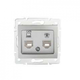 DOMO 01-1440-043 ezüst adat-telefoncsatlakozó aljzat (RJ45 Cat 6+RJ11)