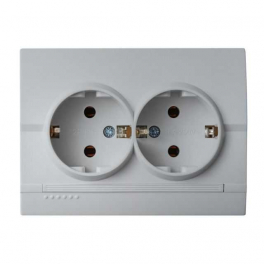 LOGI 02-1270-143 ezüst schuko földelt dupla dugalj komplett
