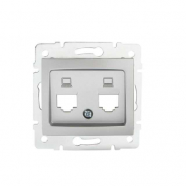 DOMO 01-1419-043 ezüst dupla csatlakozó aljzat burkolat, független, aljzat nélkül (2xRJ45 Jack)