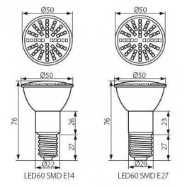 LED60 SMD E14-WW 120°meleg fehér