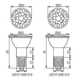 LED15SMD E27-WW 120°meleg fehér